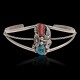 Handmade Certified Authentic Navajo .925 Sterling Silver Natural Turquoise and Coral Native American Cuff Bracelet 13023