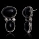 Double Natural Black Onyx .925 Sterling Silver Certified Authentic Navajo Native American Handmade Post Earrings 18254