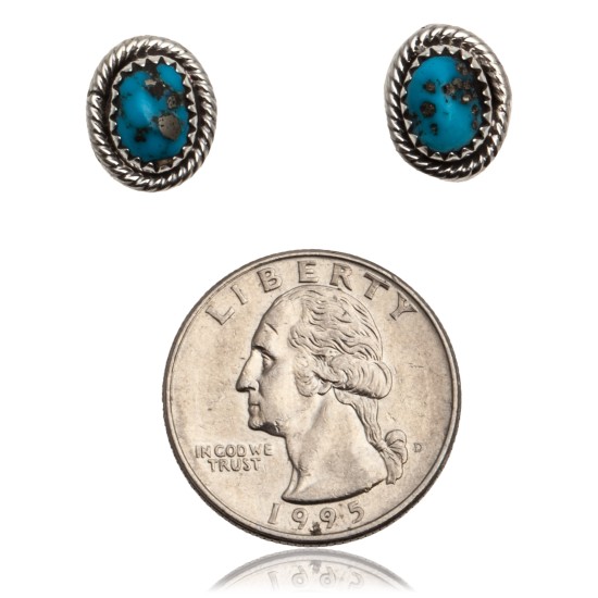 Natural Turquoise .925 Sterling Silver Certified Authentic Navajo Native American Stud Earrings 24391-99 All Products NB160528034817 24391-99 (by LomaSiiva)
