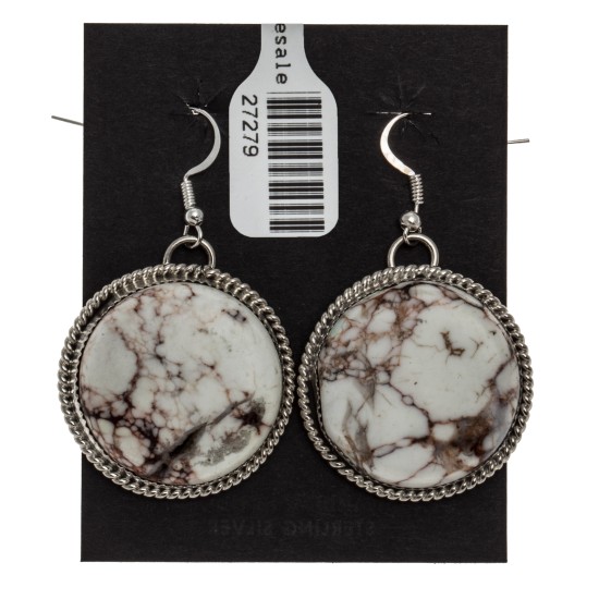 White Howlite .925 Sterling Silver Certified Authentic Navajo Native American Dangle Earrings 27279 All Products NB160528034811 27279 (by LomaSiiva)