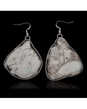 Huge White Howlite .925 Sterling Silver Certified Authentic Navajo Native American Dangle Earrings 27280 Huge White Howlite .925 Sterling Silver Certified Authentic Navajo Native American Dangle Earrings 27280