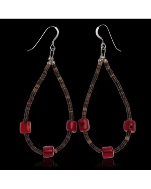 Coral .925 Sterling Silver Certified Authentic Navajo Native American Hoop Dangle Earrings 27281 Coral .925 Sterling Silver Certified Authentic Navajo Native American Hoop Dangle Earrings 27281