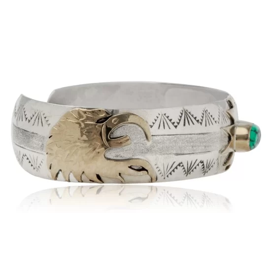 12kt Gold Filled and .925 Sterling Silver Certified Authentic Eagle head Handmade Navajo Natural Turquoise Native American Cuff Bracelet 13096-99 12kt Gold Filled and .925 Sterling Silver Certified Authentic Eagle head Handmade Navajo Natural Turquoise Native American Cuff Bracelet 13096-99