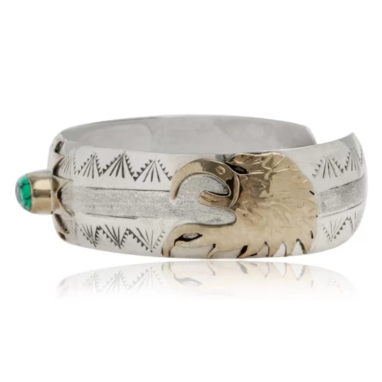 12kt Gold Filled and .925 Sterling Silver Certified Authentic Eagle head Handmade Navajo Natural Turquoise Native American Cuff Bracelet 13096-99 12kt Gold Filled and .925 Sterling Silver Certified Authentic Eagle head Handmade Navajo Natural Turquoise Native American Cuff Bracelet 13096-99