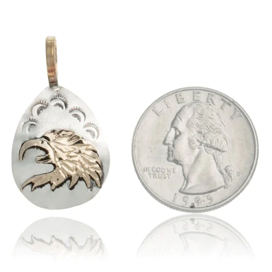12kt Gold Filled and .925 Sterling Silver Eagle Head Handmade Certified Authentic Navajo Native American Delicate Pendant 24476