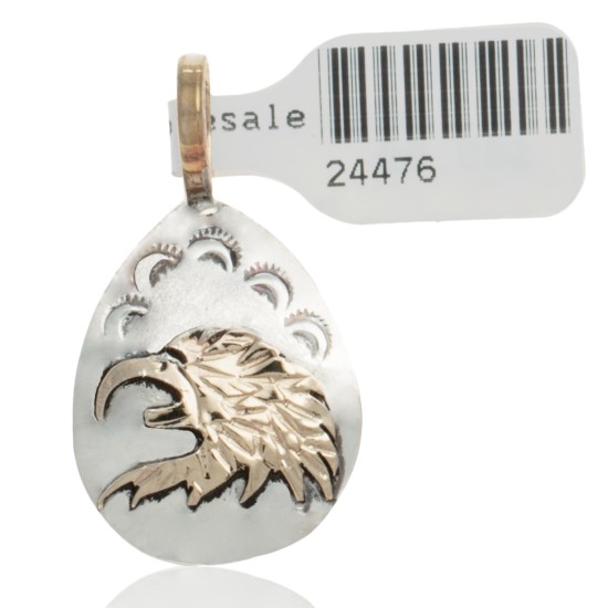 12kt Gold Filled and .925 Sterling Silver Eagle Head Handmade Certified Authentic Navajo Native American Delicate Pendant 24476 Pendants NB151219025514 24476 (by LomaSiiva)