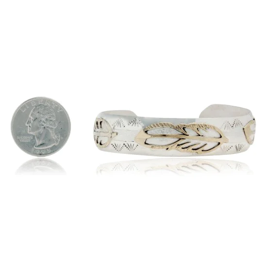 12kt Gold Filled and .925 Sterling Silver Certified Authentic Feather Handmade Navajo Native American Cuff Bracelet 13094-5 12kt Gold Filled and .925 Sterling Silver Certified Authentic Feather Handmade Navajo Native American Cuff Bracelet 13094-5