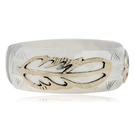 12kt Gold Filled and .925 Sterling Silver Certified Authentic Feather Handmade Navajo Native American Cuff Bracelet 13094-5 12kt Gold Filled and .925 Sterling Silver Certified Authentic Feather Handmade Navajo Native American Cuff Bracelet 13094-5