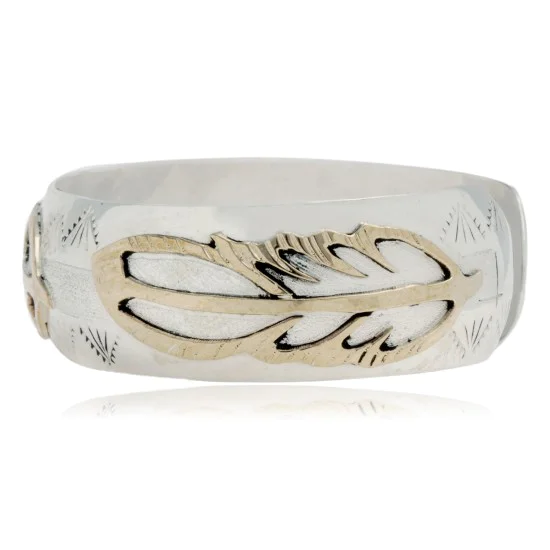 12kt Gold Filled and .925 Sterling Silver Certified Authentic Feather Handmade Navajo Native American Cuff Bracelet 13094-5 12kt Gold Filled and .925 Sterling Silver Certified Authentic Feather Handmade Navajo Native American Cuff Bracelet 13094-5