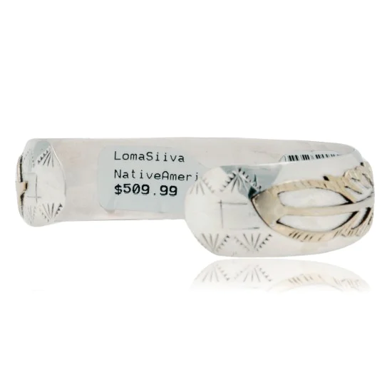 12kt Gold Filled and .925 Sterling Silver Certified Authentic Feather Handmade Navajo Native American Cuff Bracelet 13094-5 12kt Gold Filled and .925 Sterling Silver Certified Authentic Feather Handmade Navajo Native American Cuff Bracelet 13094-5