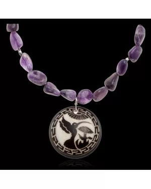 Hummingbird .925 Sterling Silver Certified Authentic Navajo Native American Natural Amethyst Necklace 25519 Hummingbird .925 Sterling Silver Certified Authentic Navajo Native American Natural Amethyst Necklace 25519