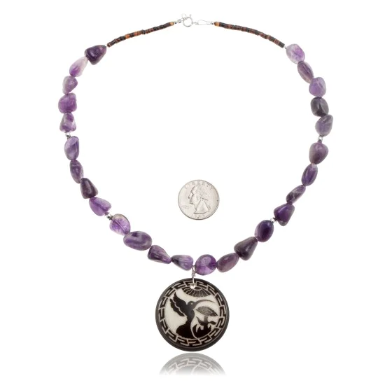 Hummingbird .925 Sterling Silver Certified Authentic Navajo Native American Natural Amethyst Necklace 25519 Hummingbird .925 Sterling Silver Certified Authentic Navajo Native American Natural Amethyst Necklace 25519