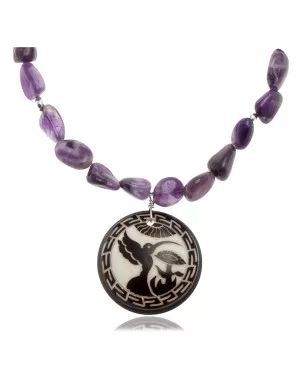 Hummingbird .925 Sterling Silver Certified Authentic Navajo Native American Natural Amethyst Necklace 25519 Hummingbird .925 Sterling Silver Certified Authentic Navajo Native American Natural Amethyst Necklace 25519