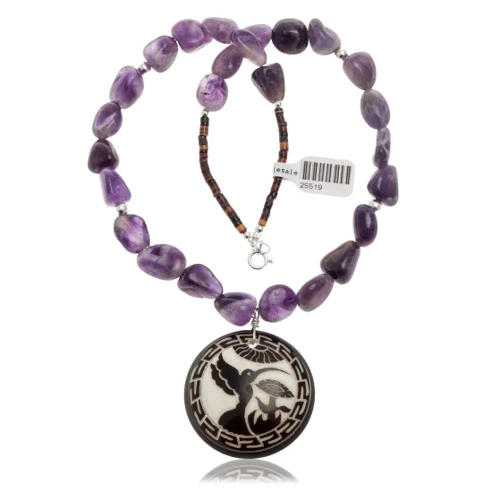 Hummingbird .925 Sterling Silver Certified Authentic Navajo Native American Natural Amethyst Necklace 25519 Hummingbird .925 Sterling Silver Certified Authentic Navajo Native American Natural Amethyst Necklace 25519