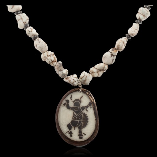 Dancer .925 Sterling Silver Certified Authentic Navajo Native American White Howlite and Hematite Necklace 25522 All Products NB8489092895522 25522 (by LomaSiiva)