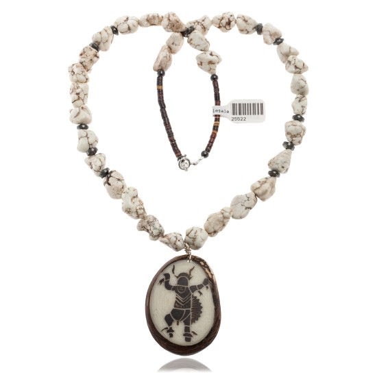 Dancer .925 Sterling Silver Certified Authentic Navajo Native American White Howlite and Hematite Necklace 25522 All Products NB8489092895522 25522 (by LomaSiiva)