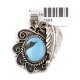 Flower and Leaf .925 Sterling Silver Certified Authentic Handmade Navajo Native American Natural Turquoise Pendant  1503