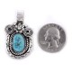 Flower .925 Sterling Silver Certified Authentic Handmade Navajo Native American Natural Turquoise Pendant  27257