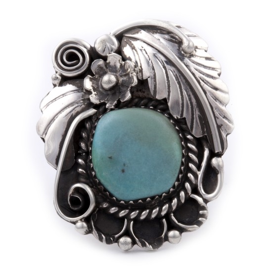 Native Ring Sterling Silver Blue Turquoise Flower Leaf Indian FREE SHIPPING 