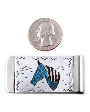 Horse Head .925 Sterling Silver Ray Begay Certified Authentic Handmade Navajo Native American Natural Turquoise Coral Money Clip 11253-10 Horse Head .925 Sterling Silver Ray Begay Certified Authentic Handmade Navajo Native American Natural Turquoise Coral Money Clip 11253-10