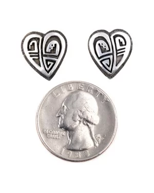 Heart .925 Sterling Silver Certified Authentic Handmade Hopi Native American Earrings  27255