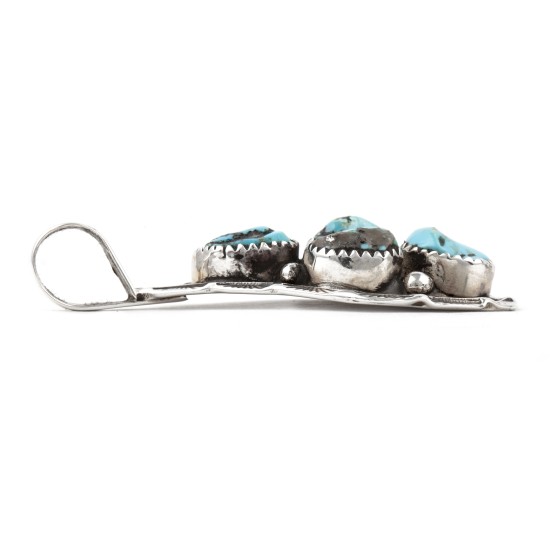 Drop .925 Starling Silver Certified Authentic Handmade Navajo Native American Natural Turquoise Nugget Pendent  16048-100