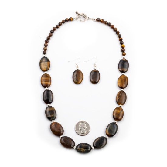 Certified Authentic Navajo Native American Natural Tigers Eye Necklace Earrings Set 24547-18331 Sets NB180602235911 24547-18331 (by LomaSiiva)