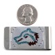 Wolf Head .925 Sterling Silver Certified Authentic Handmade Navajo Native American Natural Turquoise Coral Money Clip 11253-15
