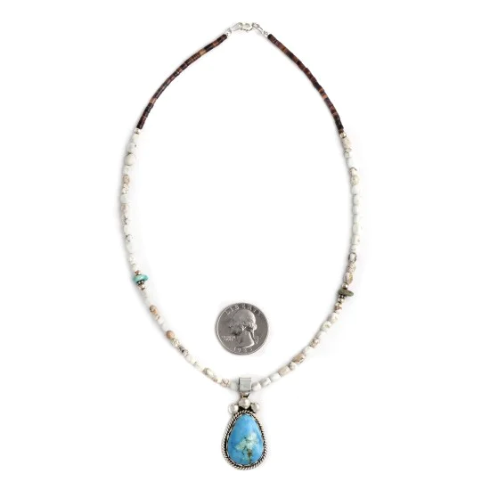 Drop .925 Sterling Silver Certified Authentic Handmade Navajo Native American Natural Turquoise Necklace And Pendant 390682203299
