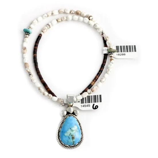 Drop .925 Sterling Silver Certified Authentic Handmade Navajo Native American Natural Turquoise Necklace And Pendant 390682203299