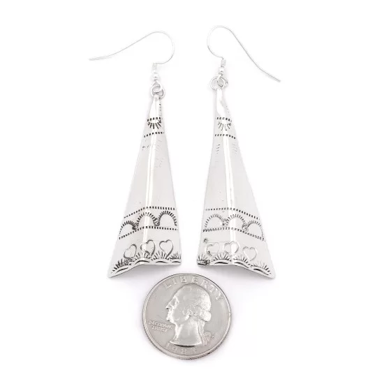 Heart Sun .925 Starling Silver Certified Authentic Handmade Navajo Native American Earrings  27265-4