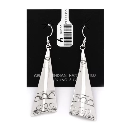Heart Sun .925 Starling Silver Certified Authentic Handmade Navajo Native American Earrings  27265-4