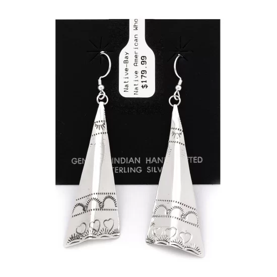 Heart Sun .925 Starling Silver Certified Authentic Handmade Navajo Native American Earrings  27265-4