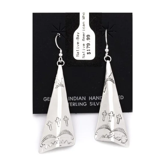 Cross Sun Mountain .925 Starling Silver Certified Authentic Handmade Navajo Native American Earrings  27265-7