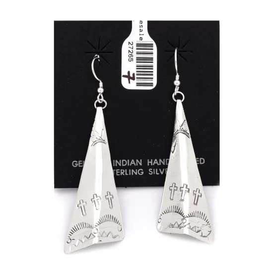 Cross Sun Mountain .925 Starling Silver Certified Authentic Handmade Navajo Native American Earrings  27265-7