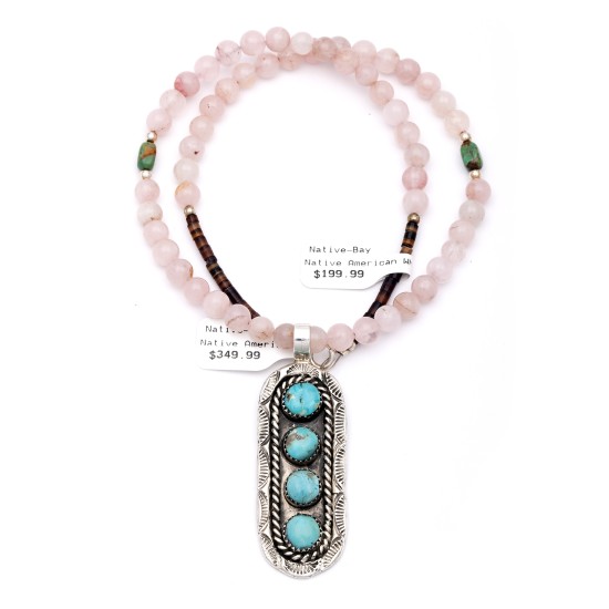 Sun .925 Sterling Silver Certified Authentic Handmade Navajo Native American Natural Turquoise And Rose Quartz Necklace And Pendant 370929328033 Sun .925 Sterling Silver Certified Authentic Handmade Navajo Native American Natural Turquoise And Rose Quartz Necklace And Pendant 370929328033