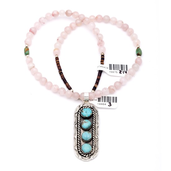 Sun .925 Sterling Silver Certified Authentic Handmade Navajo Native American Natural Turquoise And Rose Quartz Necklace And Pendant 370929328033 Sun .925 Sterling Silver Certified Authentic Handmade Navajo Native American Natural Turquoise And Rose Quartz Necklace And Pendant 370929328033