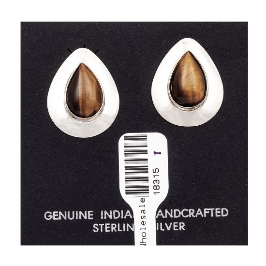 Drop .925 Starling Silver Certified Authentic Handmade Navajo Native American Tigers Eye Earrings  18315-1