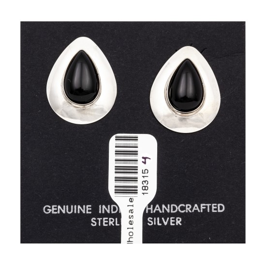 Drop .925 Starling Silver Certified Authentic Handmade Navajo Native American Black Onyx Earrings  18315-4
