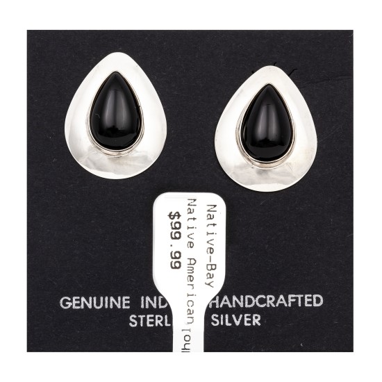 Drop .925 Starling Silver Certified Authentic Handmade Navajo Native American Black Onyx Earrings  18315-4
