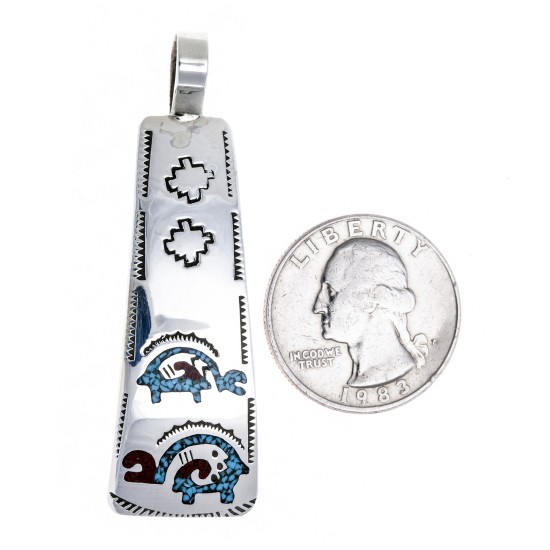 Ram .925 Starling Silver Certified Authentic Handmade Navajo Native American Natural Turquoise Coral Pendent  24541-9 Pendants NB180602181536 24541-9 (by LomaSiiva)