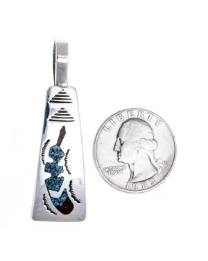 Feather .925 Starling Silver Certified Authentic Handmade Navajo Native American Natural Turquoise Coral Pendent 24313-2 Feather .925 Starling Silver Certified Authentic Handmade Navajo Native American Natural Turquoise Coral Pendent 24313-2