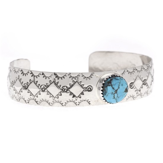 Sun Diamond Nickel Certified Authentic Handmade Navajo Native American Natural Turquoise Bracelet 12796-1