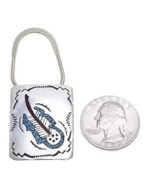 Feather .925 Sterling Silver Certified Authentic Handmade Navajo Native American Natural Turquoise Coral Keychain 10290-5 Feather .925 Sterling Silver Certified Authentic Handmade Navajo Native American Natural Turquoise Coral Keychain 10290-5