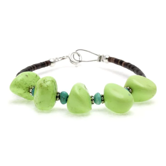 .925 Sterling Silver Certified Authentic Navajo Native American Natural Turquoise Gaspeite Link Bracelet 370991361925 .925 Sterling Silver Certified Authentic Navajo Native American Natural Turquoise Gaspeite Link Bracelet 370991361925