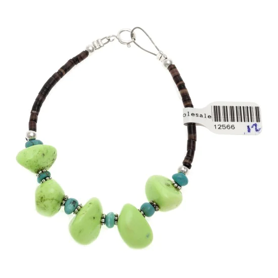 .925 Sterling Silver Certified Authentic Navajo Native American Natural Turquoise Gaspeite Link Bracelet 370991361925 .925 Sterling Silver Certified Authentic Navajo Native American Natural Turquoise Gaspeite Link Bracelet 370991361925
