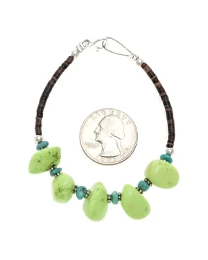 .925 Sterling Silver Certified Authentic Navajo Native American Natural Turquoise Gaspeite Link Bracelet 370991361925