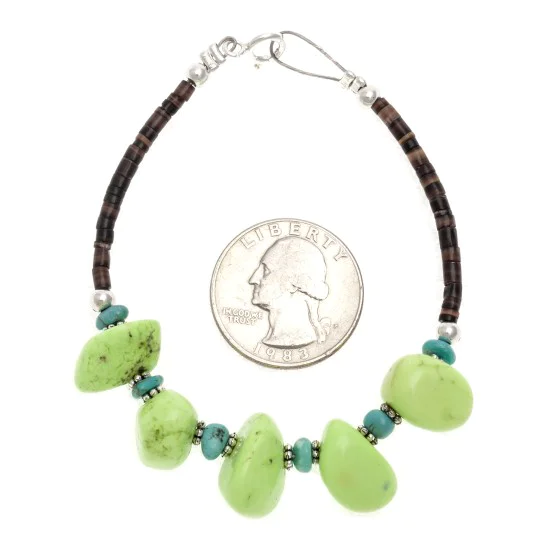 .925 Sterling Silver Certified Authentic Navajo Native American Natural Turquoise Gaspeite Link Bracelet 370991361925 .925 Sterling Silver Certified Authentic Navajo Native American Natural Turquoise Gaspeite Link Bracelet 370991361925