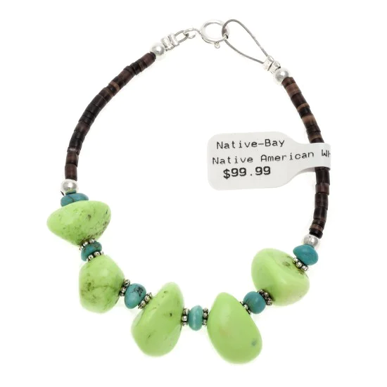 .925 Sterling Silver Certified Authentic Navajo Native American Natural Turquoise Gaspeite Link Bracelet 370991361925 .925 Sterling Silver Certified Authentic Navajo Native American Natural Turquoise Gaspeite Link Bracelet 370991361925