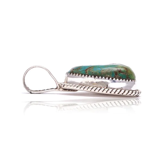 .925 Sterling Silver Certified Authentic Handmade Navajo Native American Natural Turquoise Delicate Pendant 15908-91